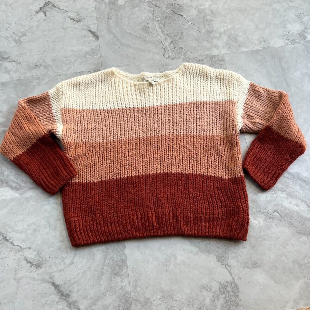 Forever 21 Block‎ Stripe Knit Sweater Size Small S Blush Cream Maroon